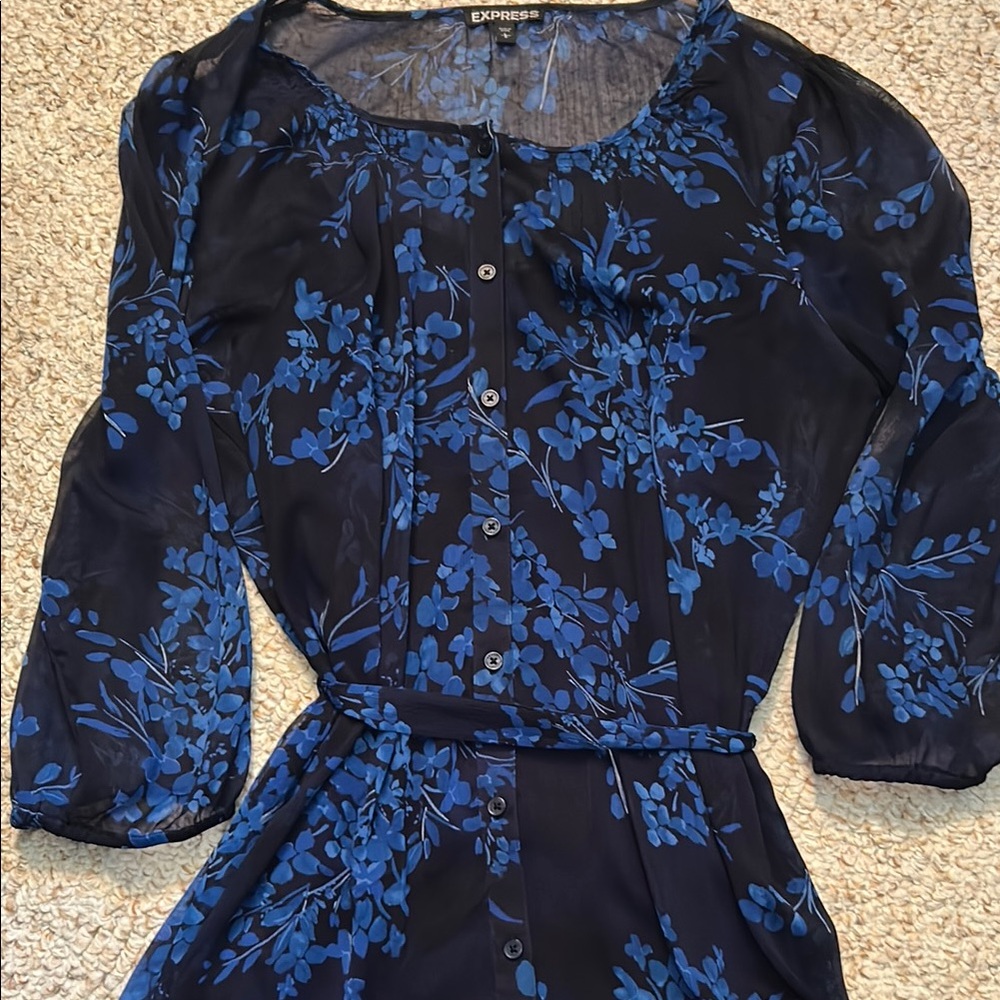 Express Navy and Cobalt Floral Dress